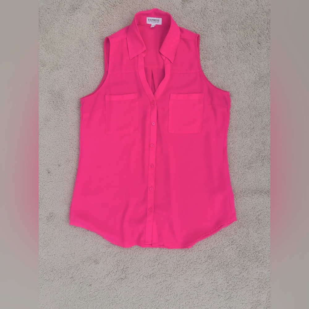 Express Hot Pink Sleeveless Button-Front Blouse